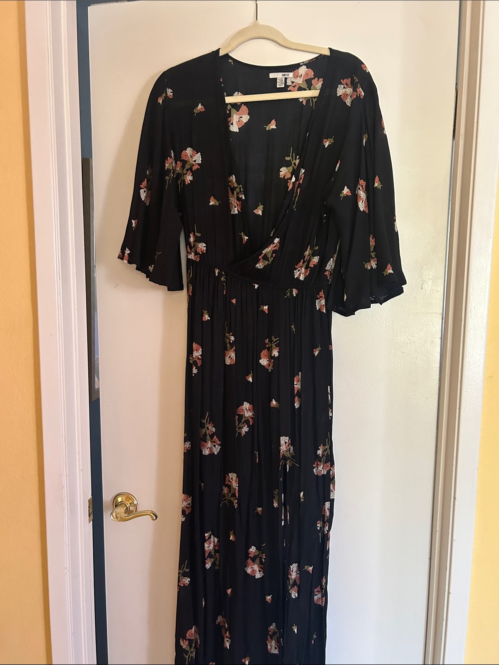 Amuse Society Black Maxi Dress with Pink Floral Print